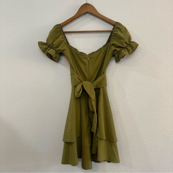 Tie Back Off Shoulder Wrap Layer Ruffle Short Sleeve Mini Dress 016 - Picture 3 of 5